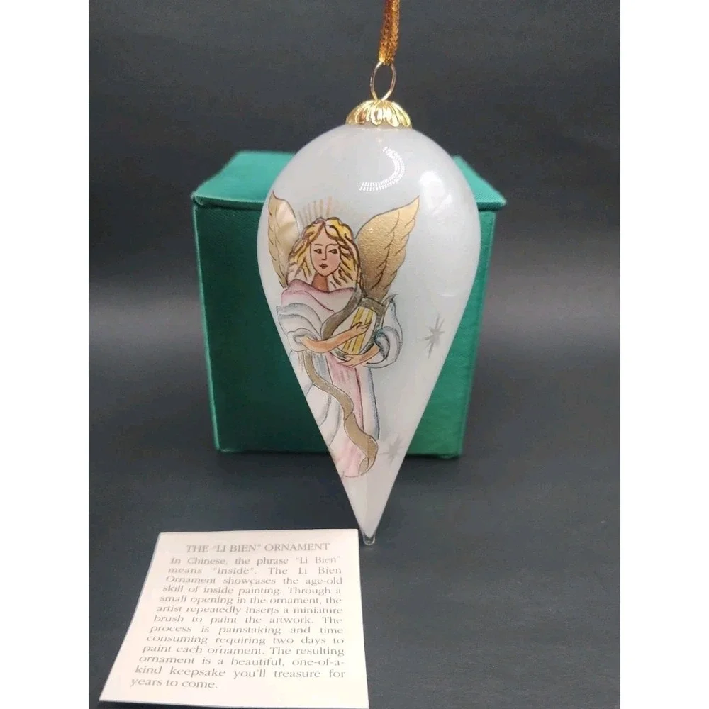 Vtg‎ 1998 Pier 1 Li Bien Angel Blown Glass Teardrop Christmas Ornament Boxed